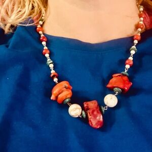Chunky Red and White Beaded Necklace